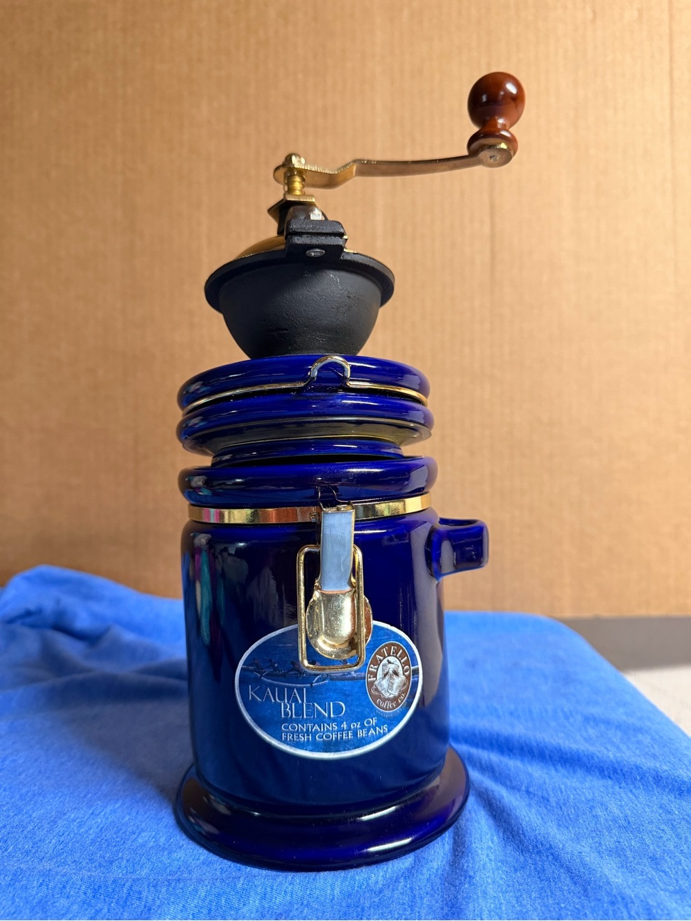 Vintage Fratello Cobalt Blue Ceramic Coffee Grinder Canister - Picture 5 of 7